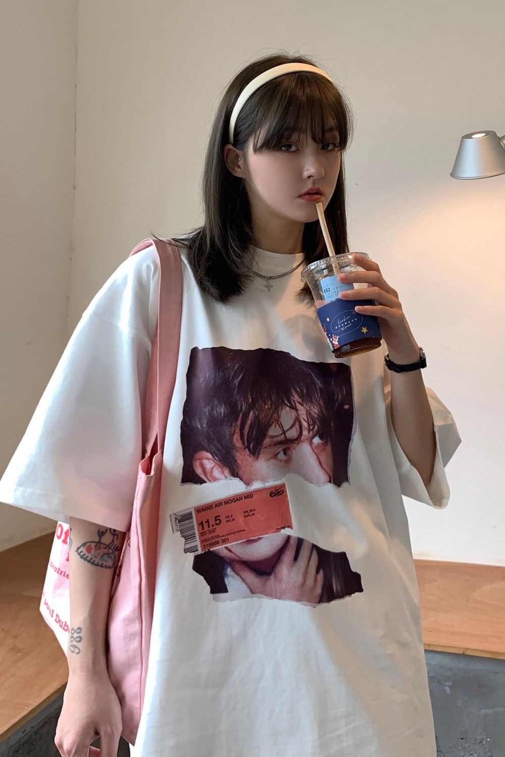 港风夏装美式复古人像印花情侣短袖T恤衫宽松上衣H740P30女类,男装T恤,电商A341