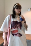 港风夏装美式复古人像印花情侣短袖T恤衫宽松上衣H740P30女类，男装T恤，电商A341