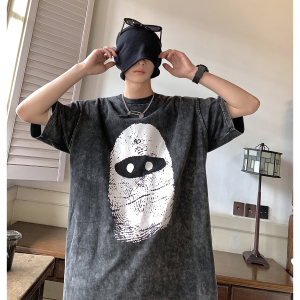 直播品质美式高街水洗做旧恶搞印花短袖T恤潮宽松男H821P38
