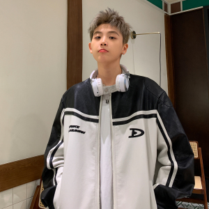 主推 美式复古拼接pu机车服情侣加厚皮衣夹克棉衣外套男H897 P118图片