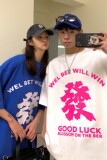 情侣装夏装发字印花情侣短袖T恤宽松大码上衣体恤H715P30女类，男装T恤，电商A341