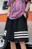 A341夏季新款鹿皮绒字母织带印花休闲宽松短裤KH03P38控48，男装休闲裤，电商A341