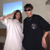 主推情侣装夏装十字架烫钻高街宽松情侣短袖T恤大码H742P38女类，男装T恤，电商A341