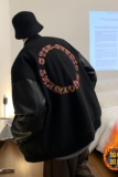 情侣装毛呢拼接PU皮棒球服夹克情侣棉衣加厚外套H572-1P125男类，男装棉衣，电商A341