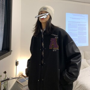 情侣装 毛呢拼接PU皮棒球服情侣夹克外套 H572 P118 男类图片