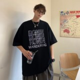 港风夏装潮高街烫钻字母印花宽松情侣短袖大码外套H708P35男类，男装T恤，电商A341