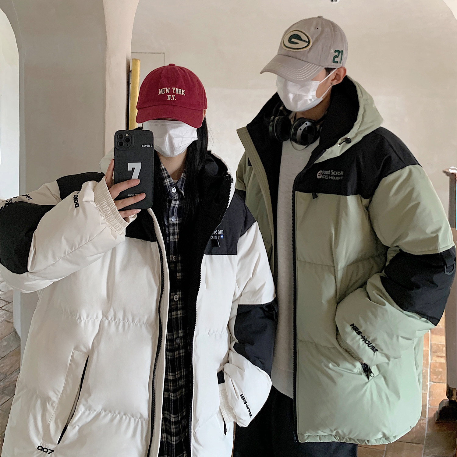 主推 美式撞色工装冲锋衣情侣棉服面包服连帽外套男H911 P138图片