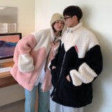 21情侣装冬装拼接羊羔毛加厚情侣棉衣上衣外套H692P118女类，女装棉衣/棉服，电商A341