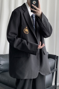 短句 JK服男女刺绣宽松情侣西装港风 学院风外套 H535 P95 男类图片