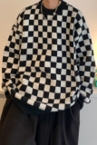 主推港风秋冬装棋盘格套头情侣长袖毛衣针织衫H681P78控98男类，男装针织衫/毛衣，电商A341