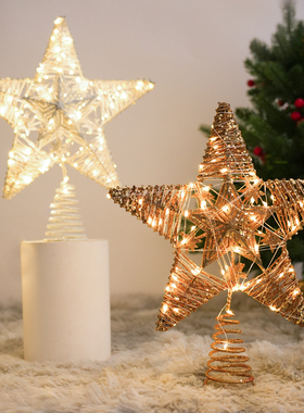 圣诞装饰金银红五角星发光电池盒树顶星摆设圣诞树顶部星星灯摆件