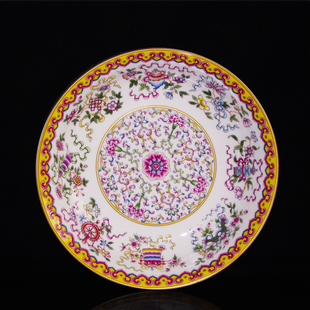 景德镇五彩八宝缠枝吉祥纹仿古陶瓷家用菜盘子复古宫廷风格 展示盘