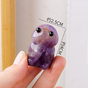 跨境天然水晶蘑菇精灵摆件紫水晶雕刻件青蛙怪兽工艺品微景观装饰