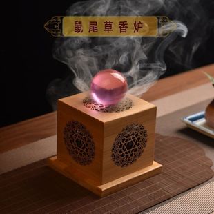 木制水晶净化消磁盒实木香薰盒鼠尾草香薰炉水晶手串净化消磁摆件