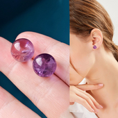 天然紫水晶耳钉925高级感无耳洞耳夹小众紫色宝石耳坠耳饰 紫韵