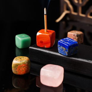 天然粉白紫水晶方块香插 水晶原石滚石插香底盘香炉供佛香插底座