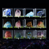 天然水晶原石矿标盒微型博物馆微景观矿标摆件儿童挖矿科普教学