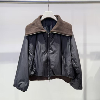 时尚翻领拼接短款保暖羽绒服外套