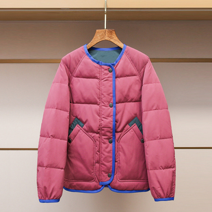 深圳南油高端女装2025冬季新款圆领撞色包边短款轻薄羽绒服外套女