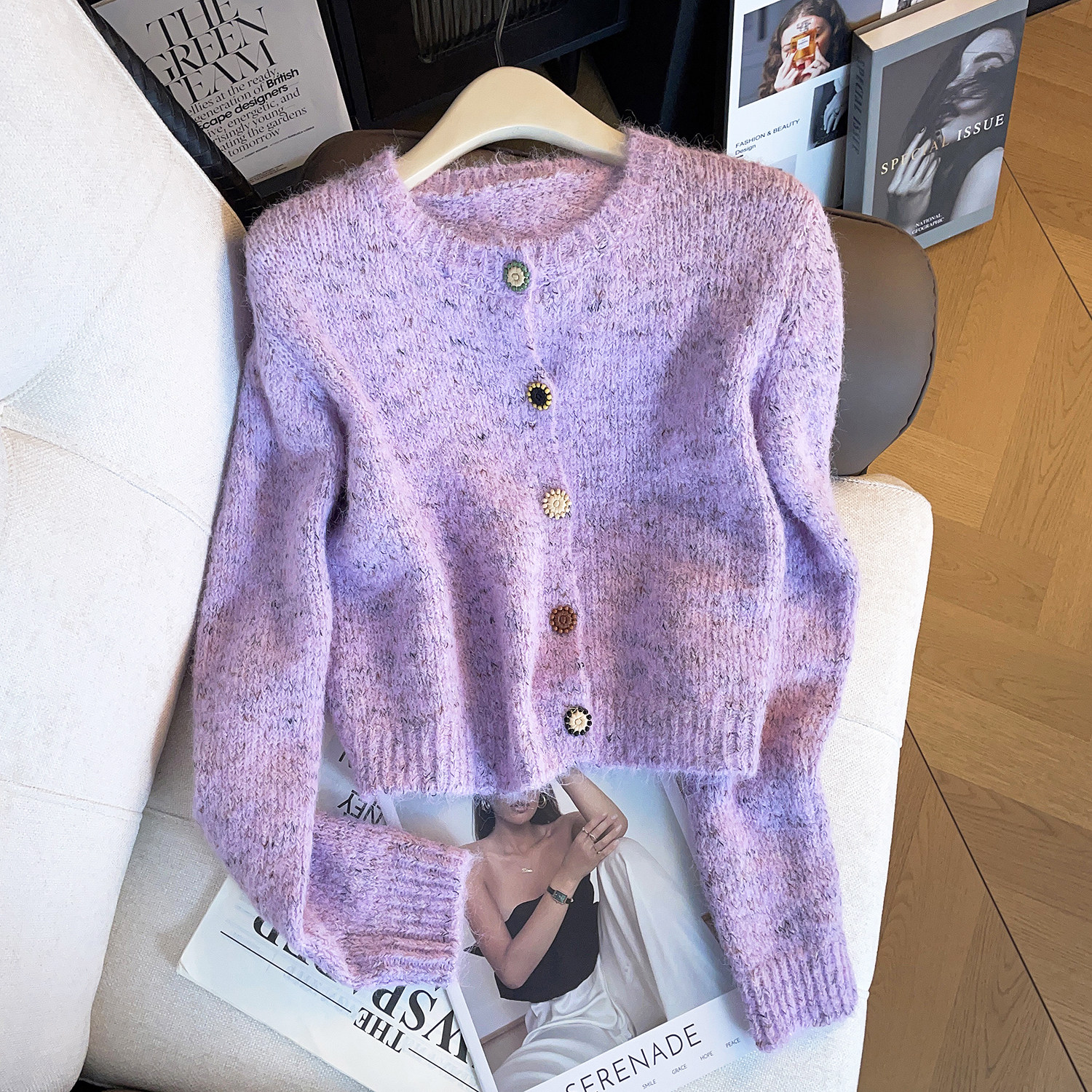 温柔慵懒风圆领软糯毛衣针织开衫