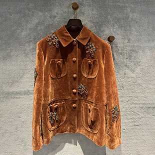 深圳南油高端女装2025秋季新款宽松复古重工钉珠刺绣丝绒西装外套
