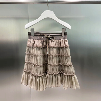 复古减龄层次感木耳边短蓬蓬纱裙