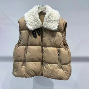 深圳南油高端女装2025冬季新款短款保暖羊羔毛翻领羽绒服马甲外套