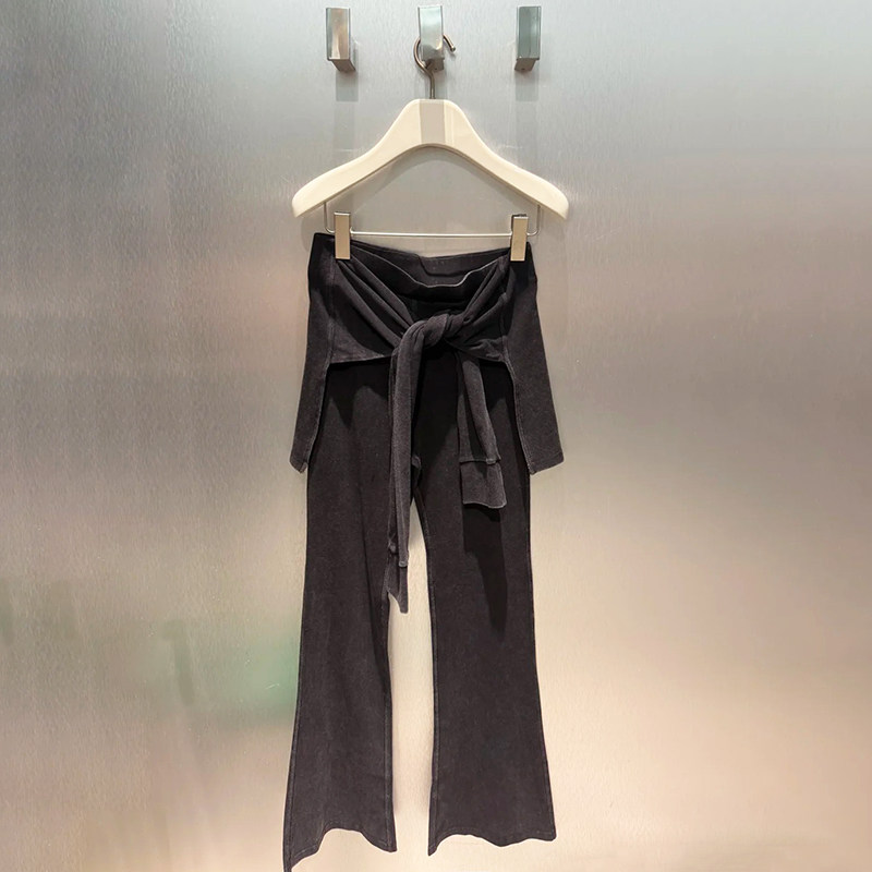 [现货]深圳南油高端女装25夏季假两件绑带叠穿遮胯微喇裤休闲长裤