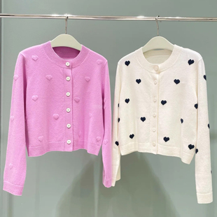 深圳南油高端女装2026春季新款法式小香风爱心提花软糯针织开衫女