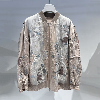 时尚重工刺绣圆领棉服夹克外套女