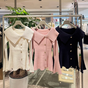 深圳南油高端女装2026春季新款日系淑女风设计感翻领修身针织衫女