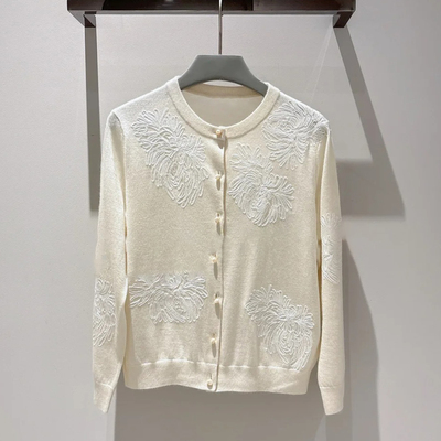 法式温柔风重工绣花显瘦针织开衫