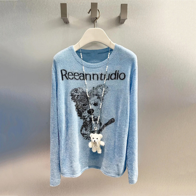 设计师款童趣减龄小熊套头毛衫女