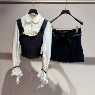 宫廷风假两件针织上衣丝绒短裙套装 新品 2026春季 深圳南油高端女装