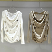 深圳南油高端女装 上衣 轻奢风重工钉珠刺绣荡领打底衫 2026春季 新款