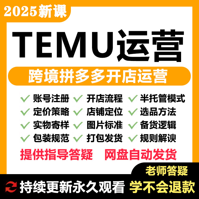 2025学Temu营运装修教程店铺新手培训选品师跨境海外版拼多多课程