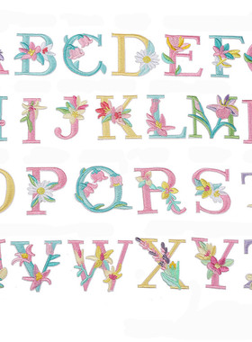 精致鲜花朵英文字母内啡肽刺绣贴布贴花衣贴ABCDEFG包包diy热熔胶