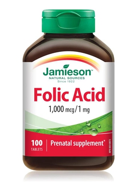 新包装 加拿大直邮 健美生叶酸 怀孕 1000mcg 100粒