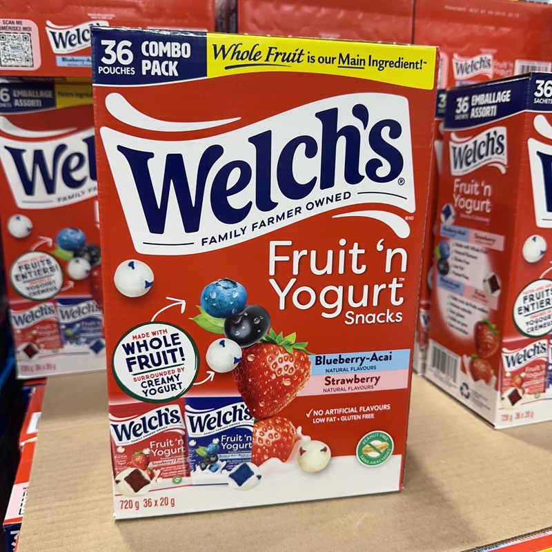 加拿大发货 Welch's水果酸奶软糖酸奶豆草莓蓝莓720g独立装