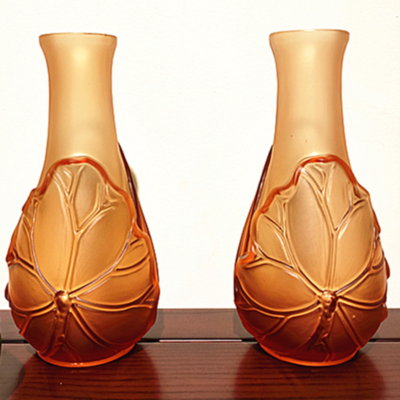 琉璃琥珀色立体荷叶莲花供佛花瓶7寸9寸室内居家佛堂插花禅意摆设