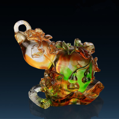古法琉璃蓝色居家招财葫芦工艺品
