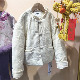 冬季儿童新中式短款羽绒服女童中国风盘扣轻奢亮片丝绒外套鸭绒衣