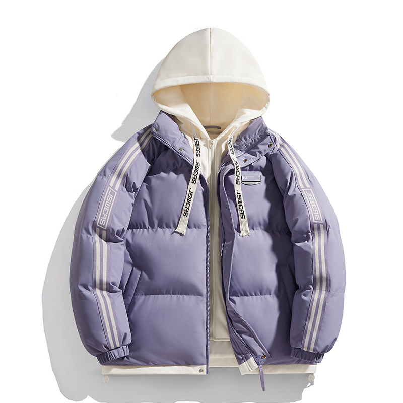 纯色连帽棉衣可二开情侣秋冬季潮流连帽假二件外套棉服MY25888P75图片