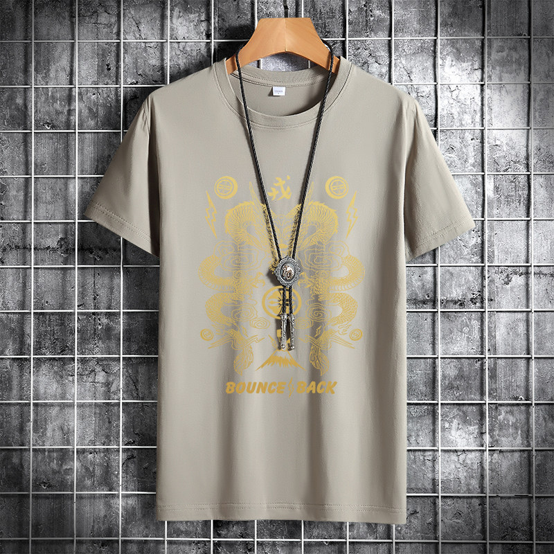 夏季男士短袖t恤潮流潮牌宽松纯棉衣服2021新款DT4474-烫金龙-P15,男装T恤,星座1410（原1902A）