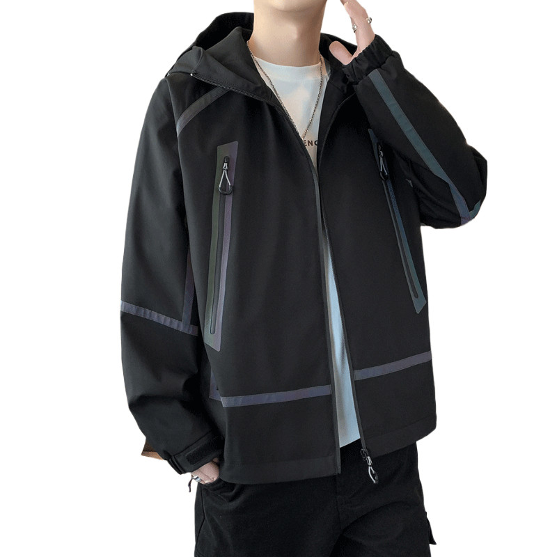 春秋新款男女中性机能口袋连帽防水冲锋潮七彩反光夹克JK2511P80,男装夹克,星座1410（原1902A）