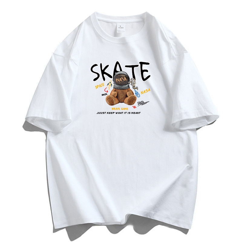 纯棉男士短袖t恤宽松落肩港风半袖情侣T男大码DT-NS25 SKATE熊P20图片