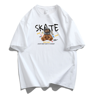 纯棉男士短袖t恤宽松落肩港风半袖情侣T男大码DT-NS25 SKATE熊P20图片