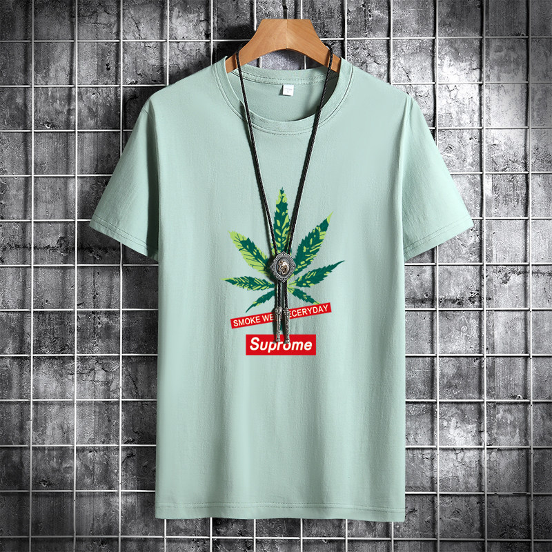 夏季男士短袖t恤潮流潮牌纯棉衣服2021新款DT4292-SUP绿叶-P15,男装T恤,星座1410（原1902A）