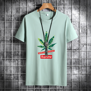 夏季男士短袖t恤潮流潮牌纯棉衣服2021新款DT4292-SUP绿叶-P15图片