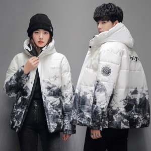 2024新羽绒服男女短款雪山印花冬季加厚白鸭绒情侣外套 YR1641P95图片
